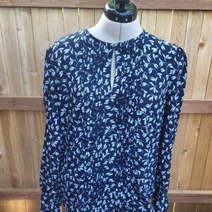 Ann Taylor navy floral long sleeve top Small